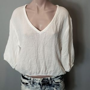 Monrow Women's Voluminous Top White Gauze Coastal Classic Medium Cotton